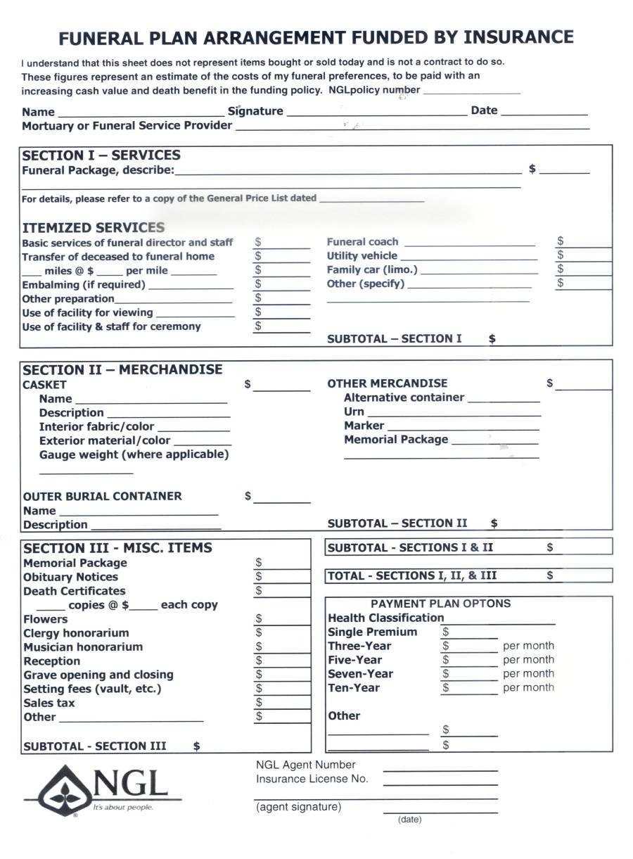 Printable Funeral Pre Planning Worksheet
